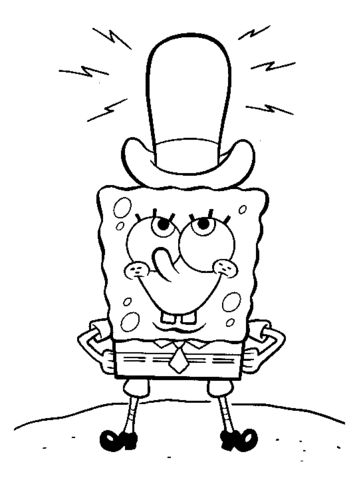 Spongebob In A Hat  Coloring Page